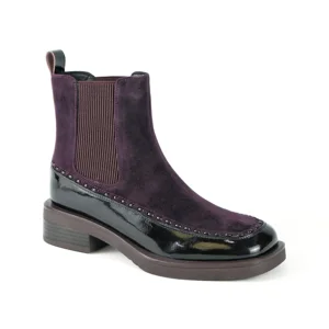 Women's Burgundy Suede Boots - Action Leather Trim Studded Low Block Heel Casual Dress Footwear 2026 Autumn