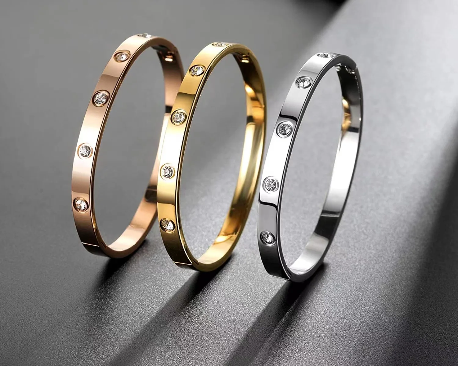 Custom Word Crystal CZ Cubic Zirconia Bracelet Stainless Steel Jewelry Love Screw Bracelet Bangle