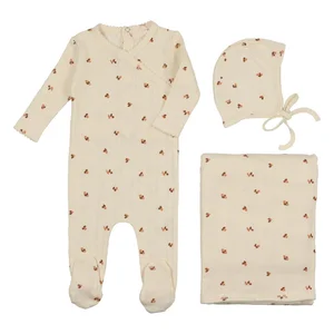Wholesale Custom Floral Print Knit Footie Neutral Bodysuits Newborn Baby Clothes Romper