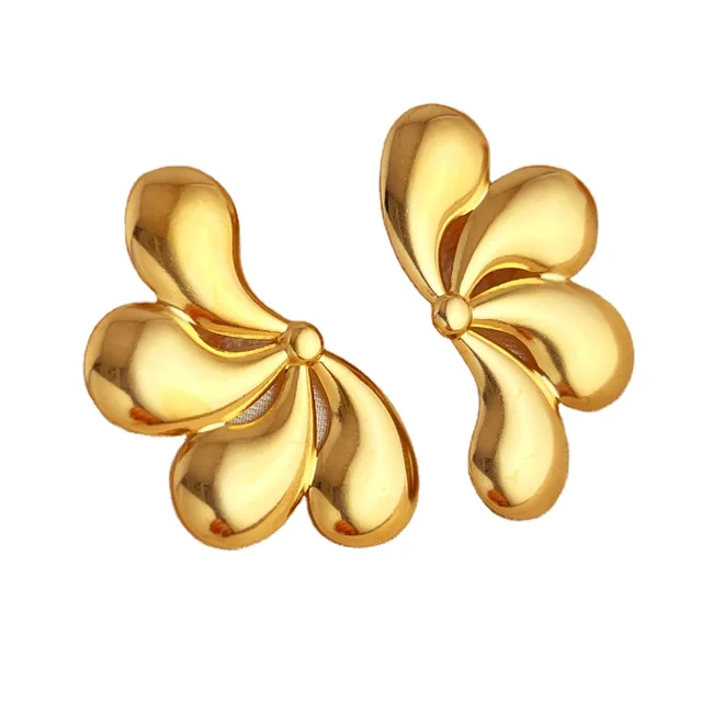 18K Gold Plated Waterproof Hypoallergenic Stainless Steel Fashion Gold Plated Flower Stud Custom Earrings For Women