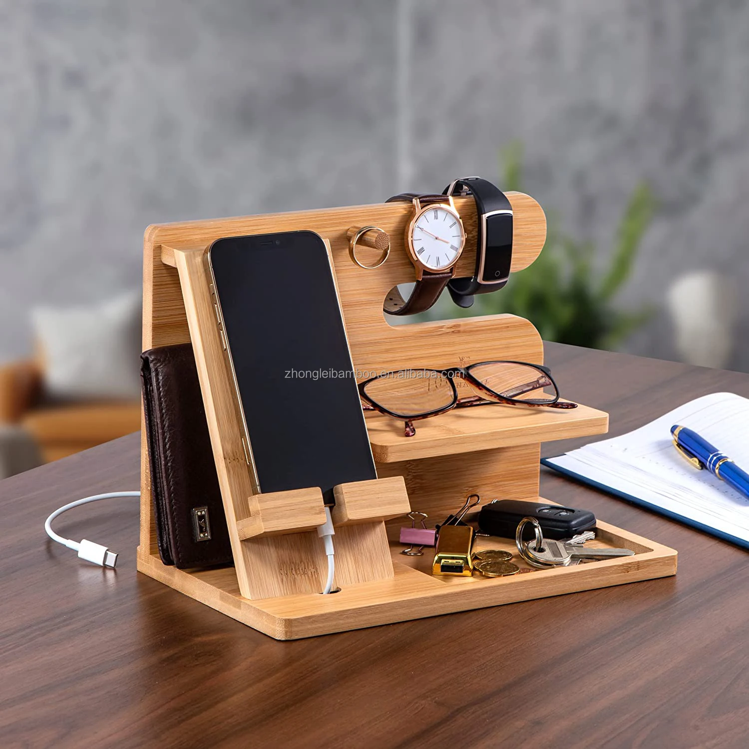 Wood Phone Docking Station For Men And Women Luxury Wooden Docking Station Organizer Durable