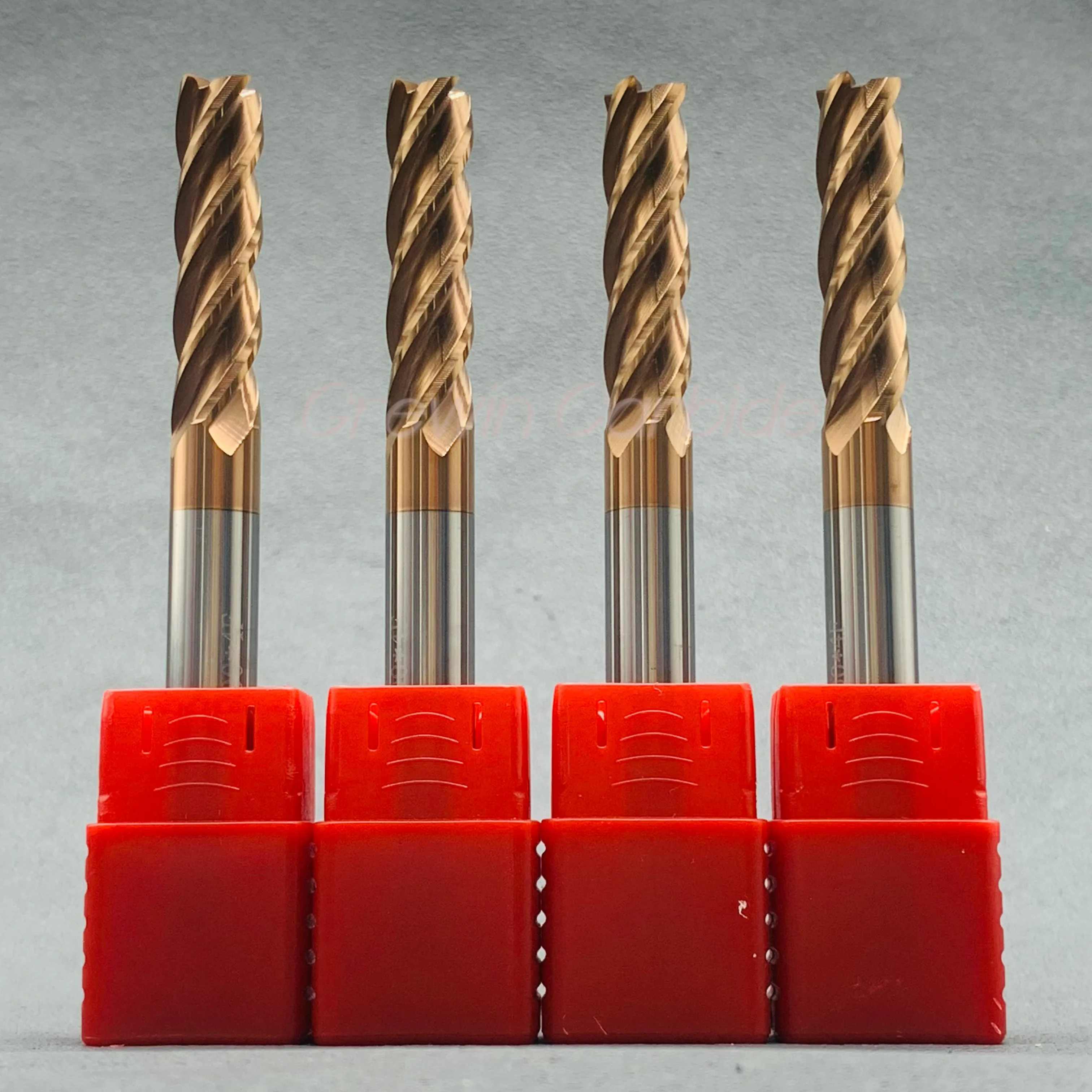 Tungsten Carbide 4 Flutes Flat End Mill With Copper Coating Hrc55