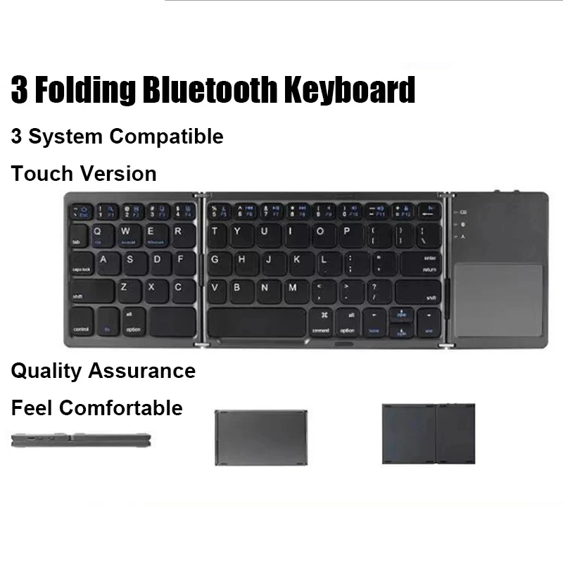 NEW Mini Wireless Keyboard With Touchpad BT Office Portable Magnetic Triple Folding Keyboard for Windows Android IOS iPad Phone
