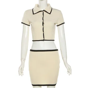 INS Cross-border style 2024 Spring Summer Women's Wear new short-sleeved cardigan lapel sexy sheath skirt suit skirt