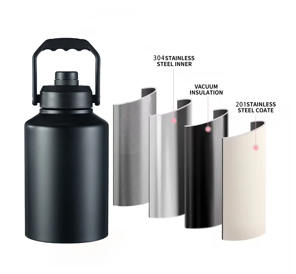 4L Vacuum Insulated Water Bottle with Handle 64oz 128oz Double Wall Thermal Beer Thermos