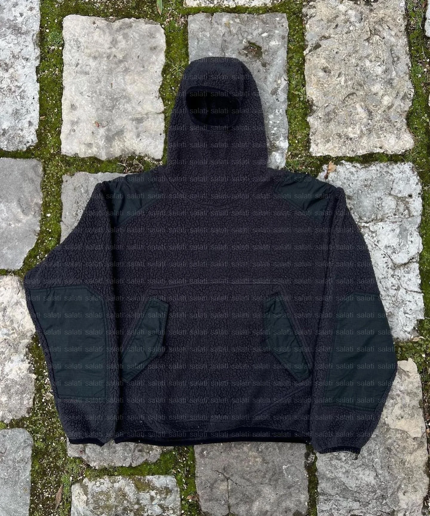 Ninja Hooded Sweatshirts Custom Patchwork Balaclava Zip Cotton Boxy Fit Thick Fleece Fluffy Fuzzy Masked Sherpa Hoodies for Men gallery 2