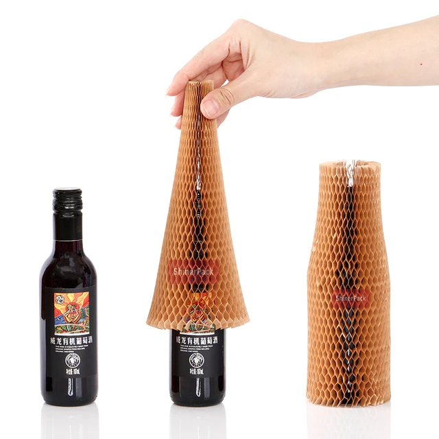 Biodegratable Suppliers Disposable Packaging Kraft Roll Wine Bottle Cushion Self Dispenser Boxes Honeycomb Paper Sleeve Wrap