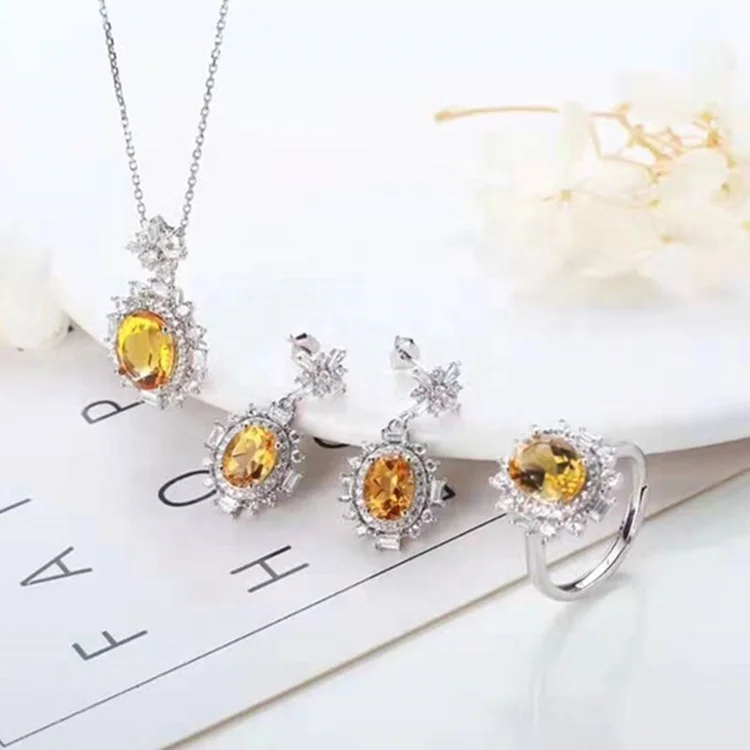 Customized Yellow Crystal Jewelry 925 Silver 18k White Gold Plated