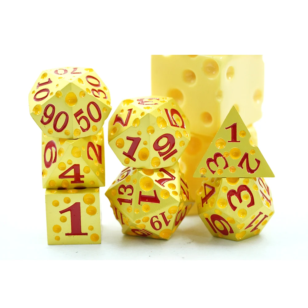 Gold Cheese Polyhedral Metal Dice Set With Red Number Custom Logo 6 Sided 20 Sided for Board Games