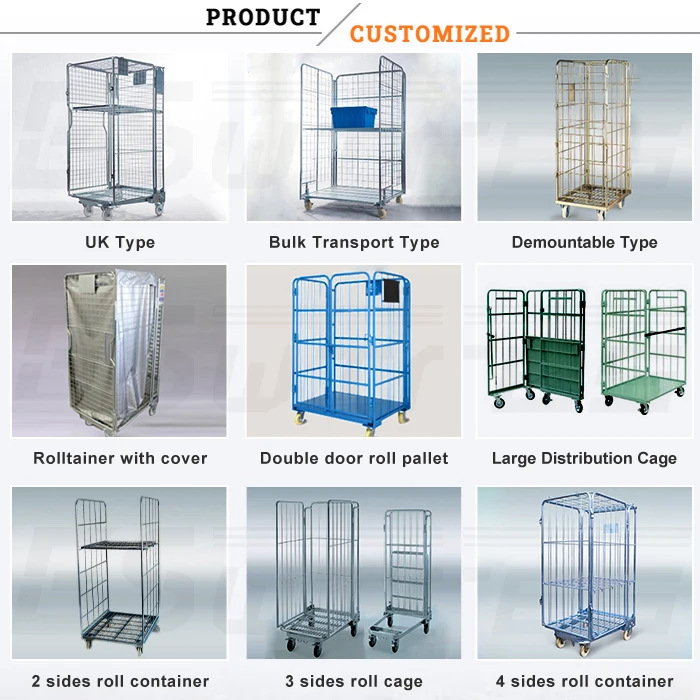 Customized Security Cargo Storage Collapsible Wire Mesh Rolling Cage Cart