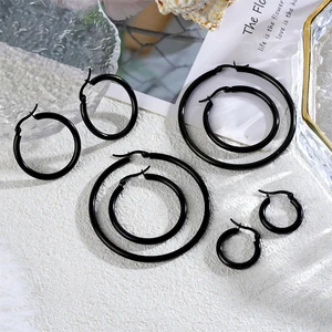 Black Stainless Steel Chromium Waterproof Plated Trendy Hoop Earrings Popular Circular Large Personalized Statement Luxury for