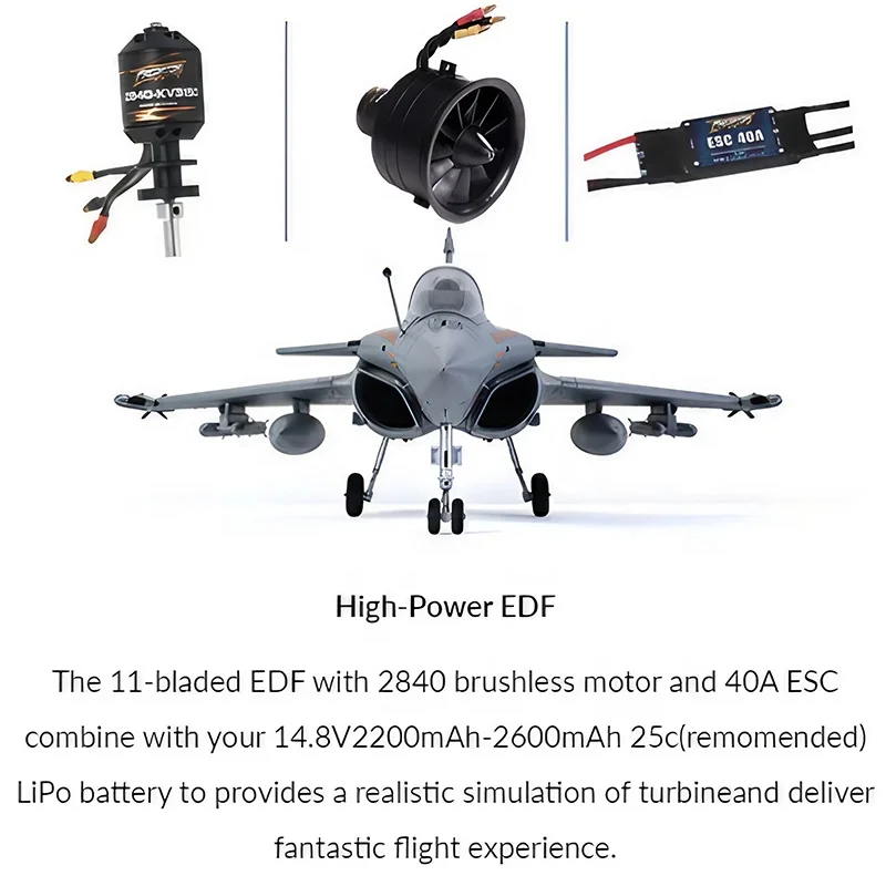 Durable CNC Gear FMS 64mm Rafale EDF Jet with Reflex V2