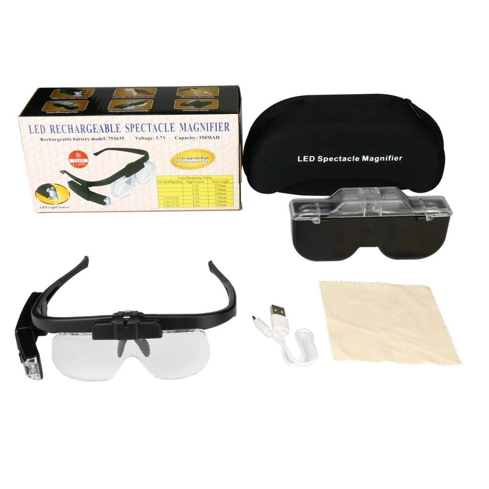 Lighted Reading Glasses - Magnifying Eyeglasses With Light for Crystal View  Small Details - Unisex Led Magnifying Glasses With Light For Close Work -  Lighted Magnifying Glasses For Hobbies Hands Free 