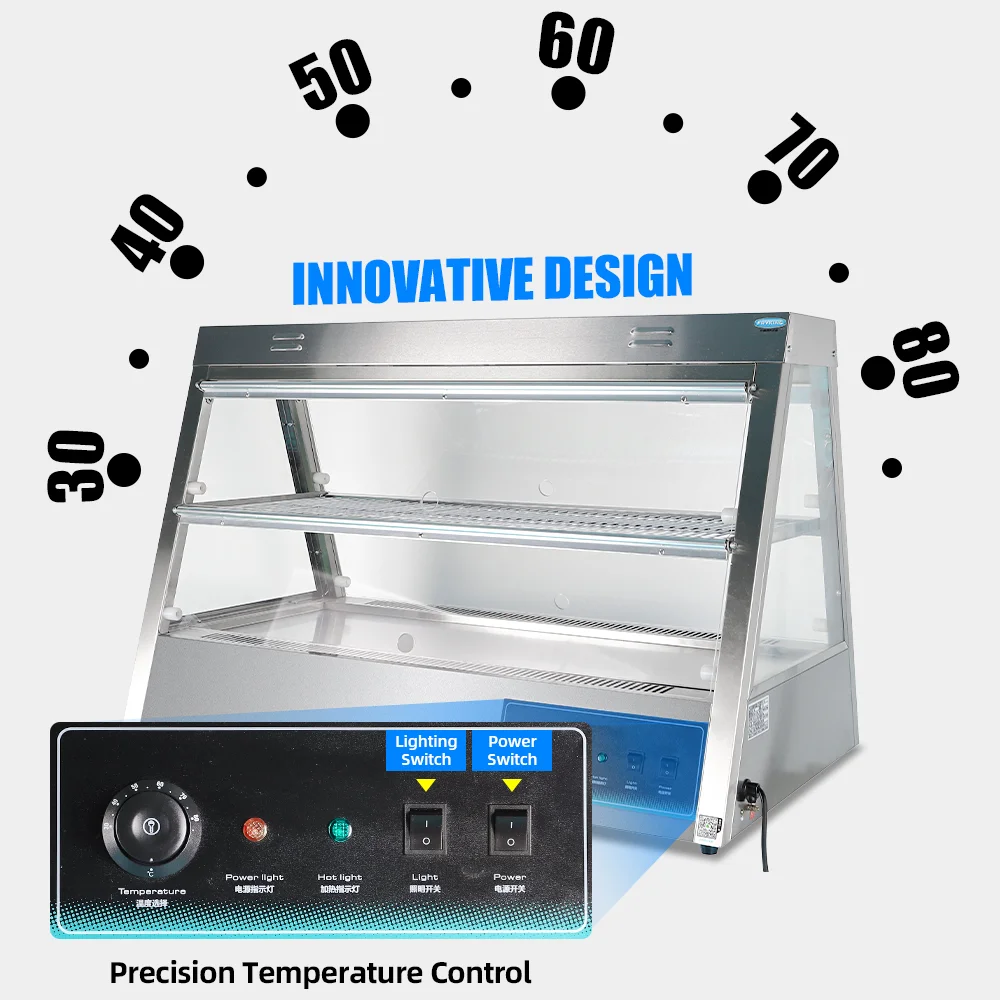 Factory Direct Sales 2 Layers Pie Counter Glass Restaurant Food Display Warmer for Fried Chicken