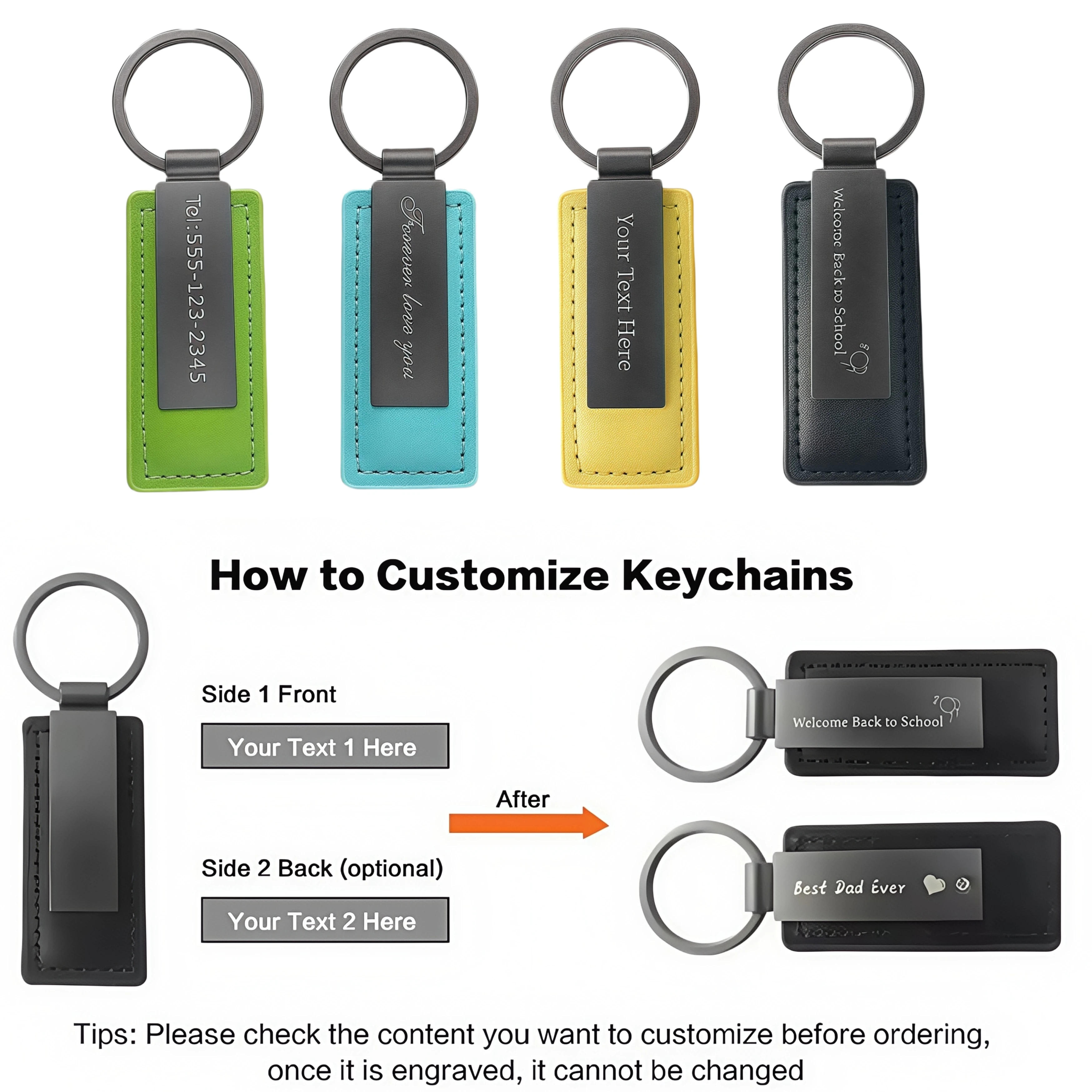 Chain Customized Logo Key Holder Genuine Embossed Luxury Blank Pu Custom Leather Keychains_voghion.com