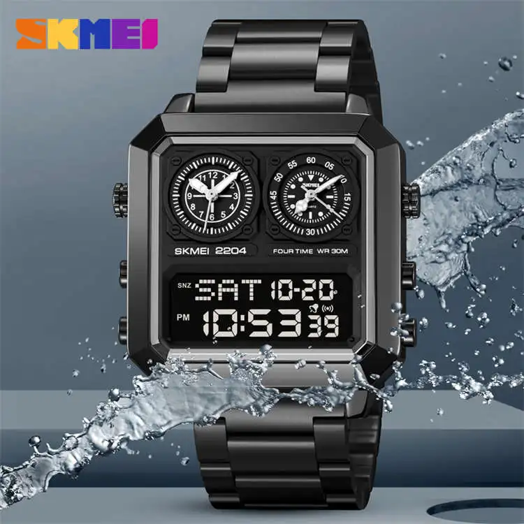 Skmei 2204 Wholesale Shenzhen Men Digital Watch Excel Stainless Steel Band Waterproof Calendar in Stock Business Watch Design