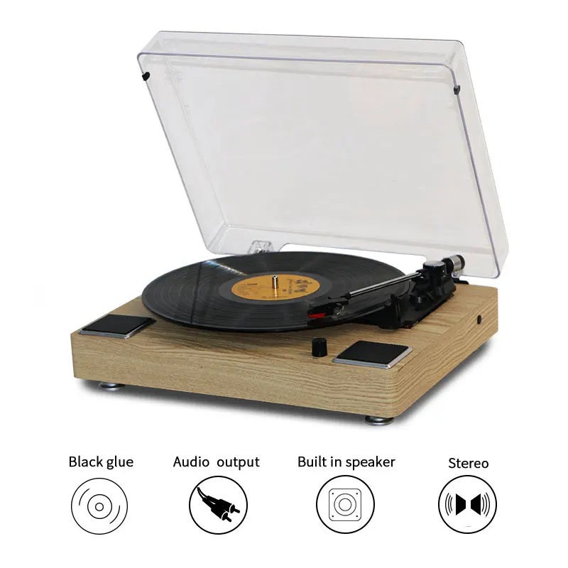 High Sound Quality Wooden Desktop Integrated Vinyl Record Built-in Stereo Gramophone Turntable Player