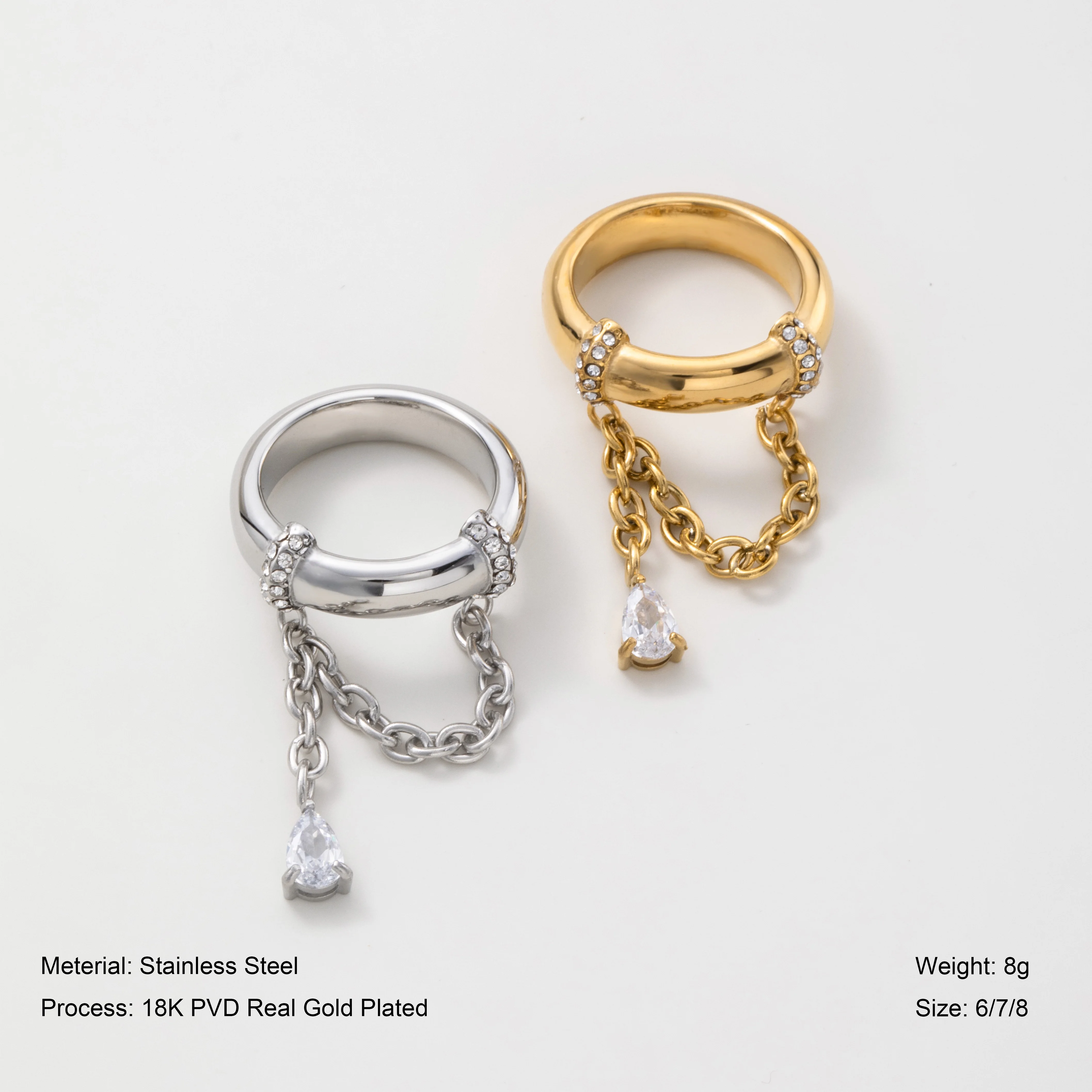 YF8086 Premium Feeling Zircon Chain Ring Water Drop Pendant Design 18K Gold Plated Water aperçu 2