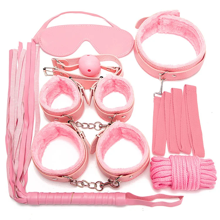 Sex Toys For Couple Whip Gag Handcuffs 7pcs Leather Bdsm Kits Plush Sex Bondage Set Buy Bdsm