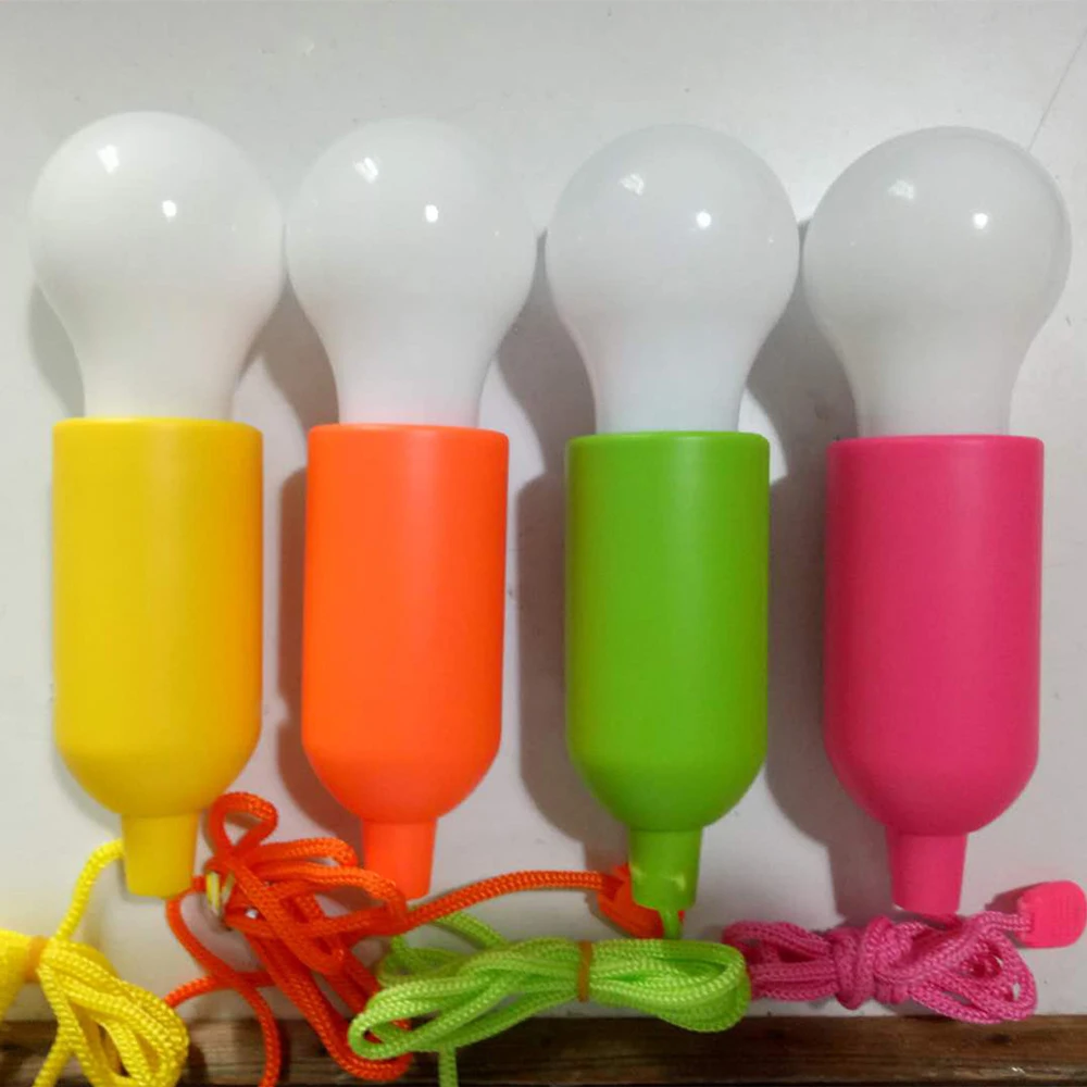Colorful LED Hanging Lamp Bulb Portable Drawstring Retro Lighting Home Tent Camping Light Pull Cord Led Bulb Battery Powered