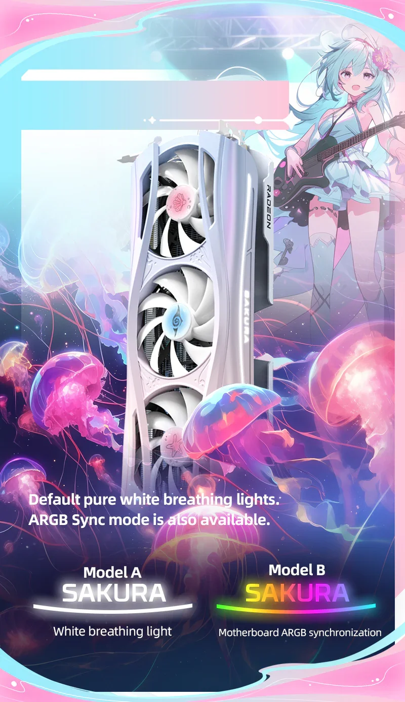 Yeston Sakura Atlantis RX 9070 XT 16G GDDR6 Graphics Card for