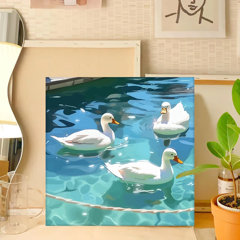 Acrylic Paint by Number Garden Scenery Drawing on Canvas DIY a Flock of Ducks Pictures by Numbers for Adult Kits Art Gift Home