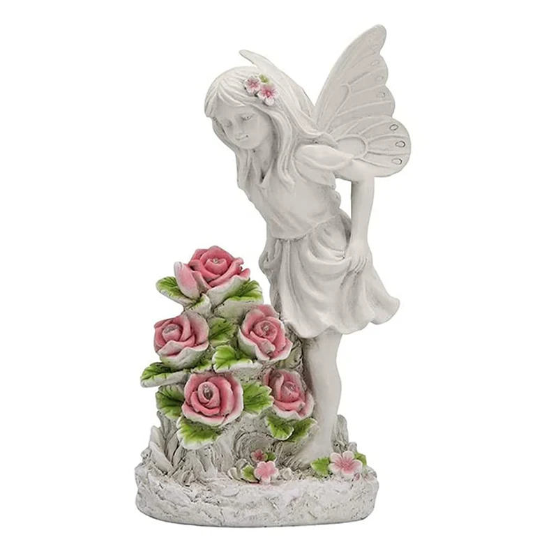 Garden Resin Fairy Statue With Solar Flower Fairy Figurines Statue Fairy Outdoor