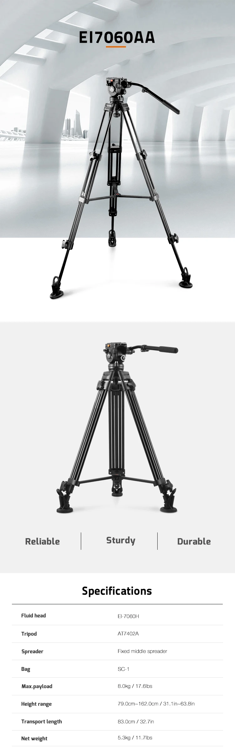 E-IMAGE EI-7060-AA Two-Stage aluminum camera Video Tripod with 360 degree  Fluid Head for for video camera and DSLR| Alibaba.com