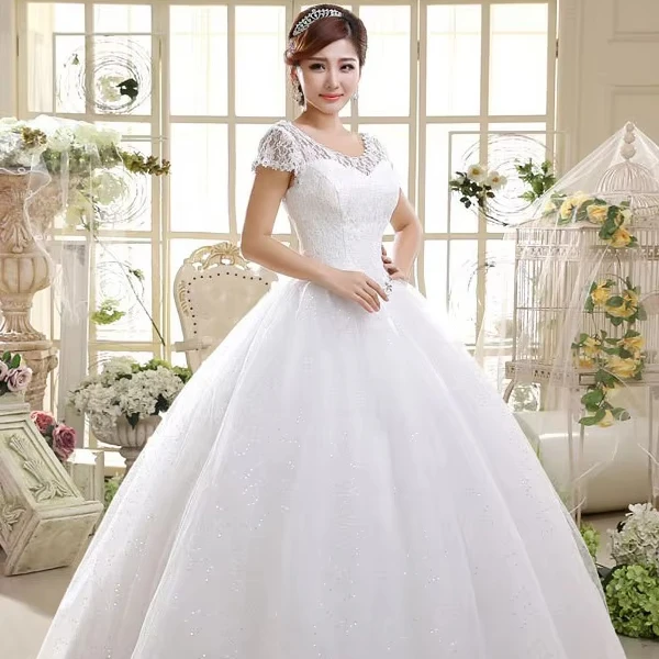 S0400N New Fashion Korean Style Double Shoulder Slim Wedding Plus Size  Bride Lace Strap Wedding Dress| Alibaba.com