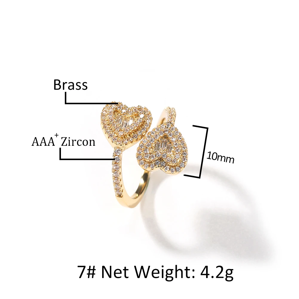 UWIN Twist Heart Ring Resizable Heart Shape Square CZ Fashion Trendy Rings Bling Bling 18K Gold Finished Women Jewelry