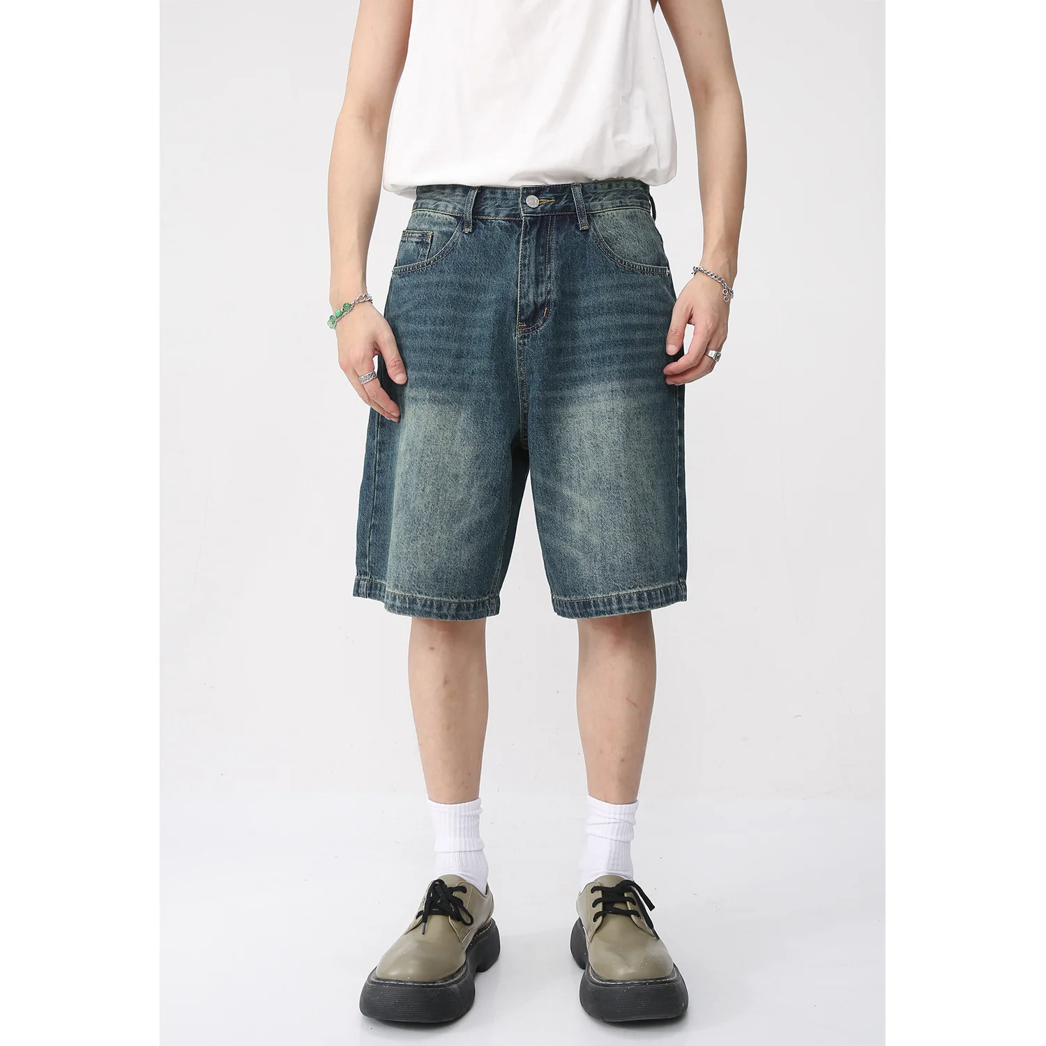 Hoge kwaliteit retro baggy denim shorts jeans heren losse pasvorm heren jorts_voghion.com