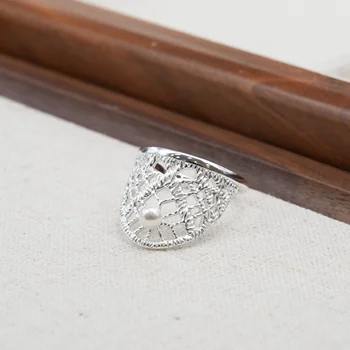 Natural Pearl Shield Shape 925 Sterling Silver Open Size Ring