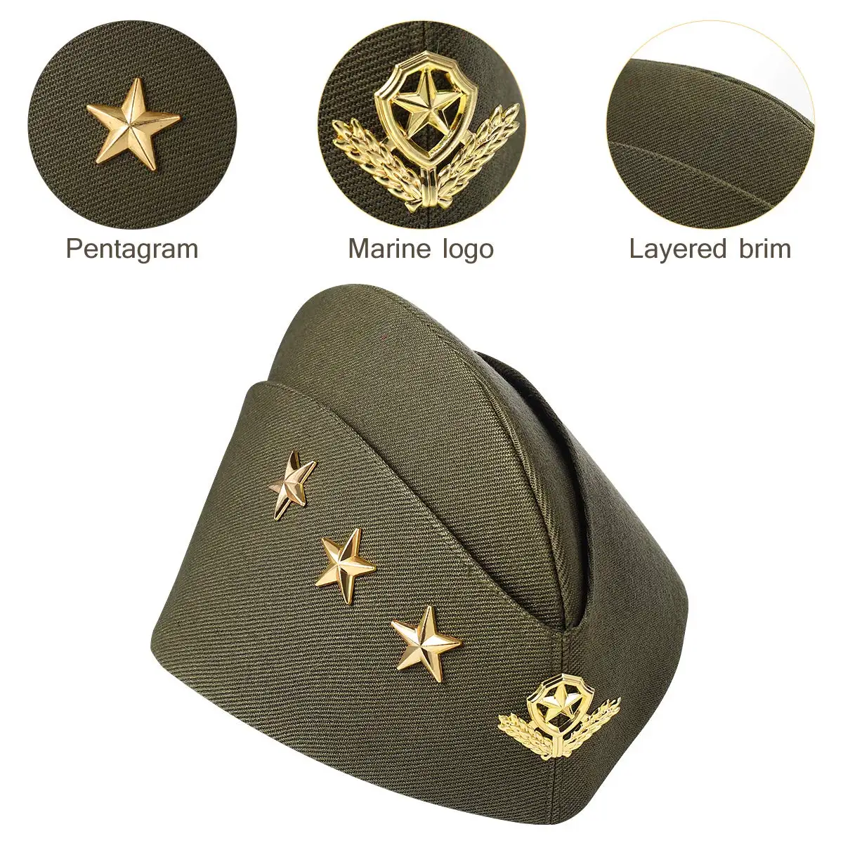 4729 Flight Attendant Hat Three Stars Wheat Berets Cap Sailor Cap Dancing Hat Nautical Sailor Hat Three Stars Wheat Stewardess Hat Airline  main image 3