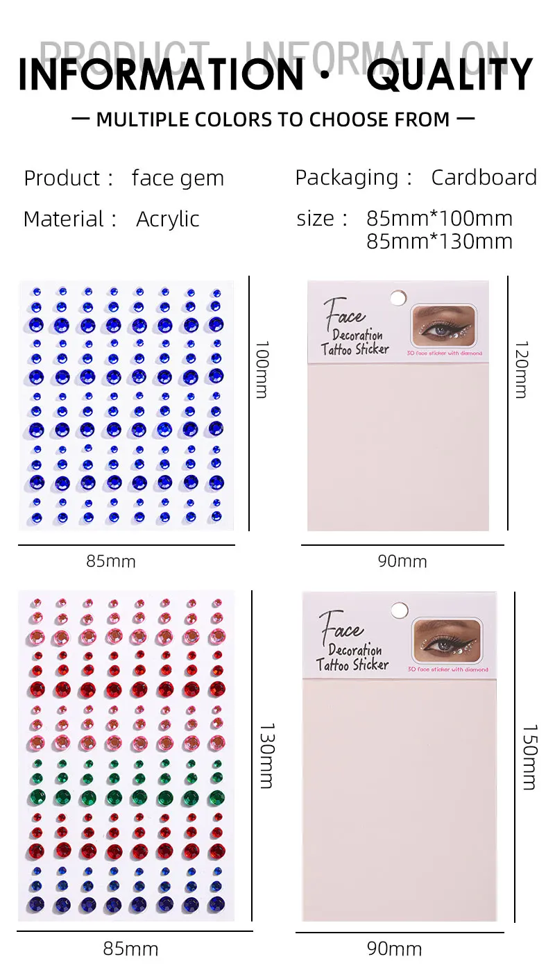 New Trends Bling Shiny Press-On Gems Rhinestone Sticker Face Jewels for Gala Makeup Made of Resin with Jelly Back details