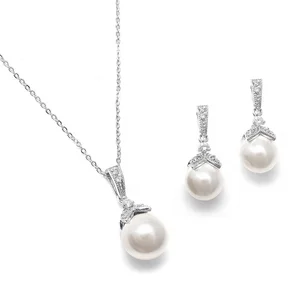 Silver 925 Freshwater Pearl Necklace Earring Set Cubic Zirconia High Quality Jewelry Necklace Earring Set