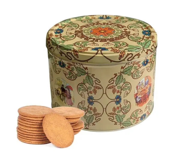 Wholesale large empty round metal food grade cookie tin box cake tin can packaging biscuit tin box