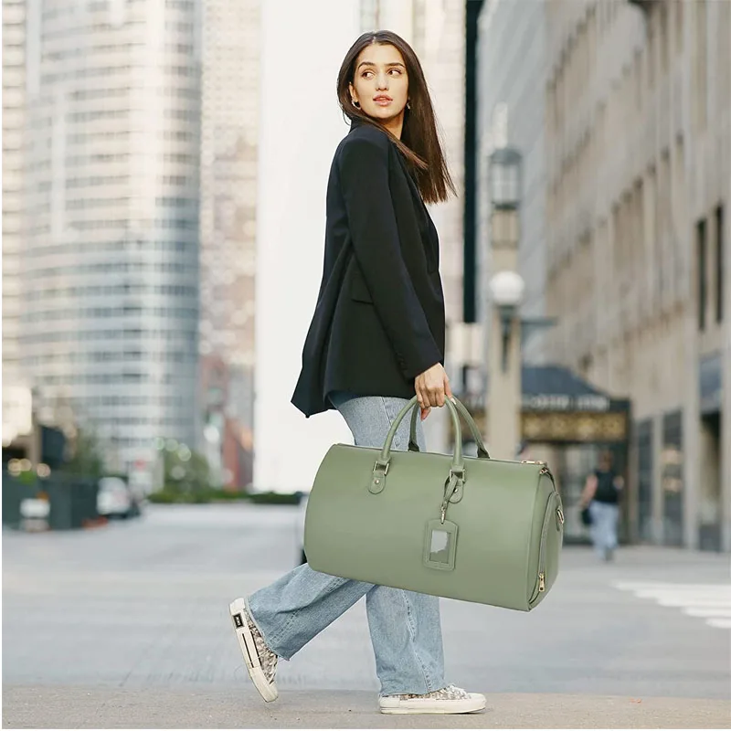 Travel Pu Leather Garment Dufflel Bag Convertible Garment Bags 2 In 1