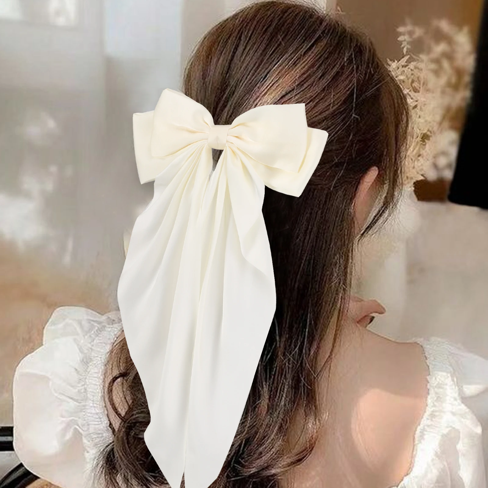 Korean Hot Sale Satin Ribbon Bow Hair Clips Silky Satin Hair Clips ...