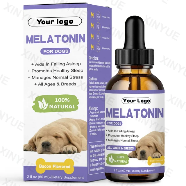 Natural Calming Melatonin Drops for Dogs, Valerian, Ashwagandha & L-Theanine, Helps with Stress, Sleep, Thunder, Fireworks