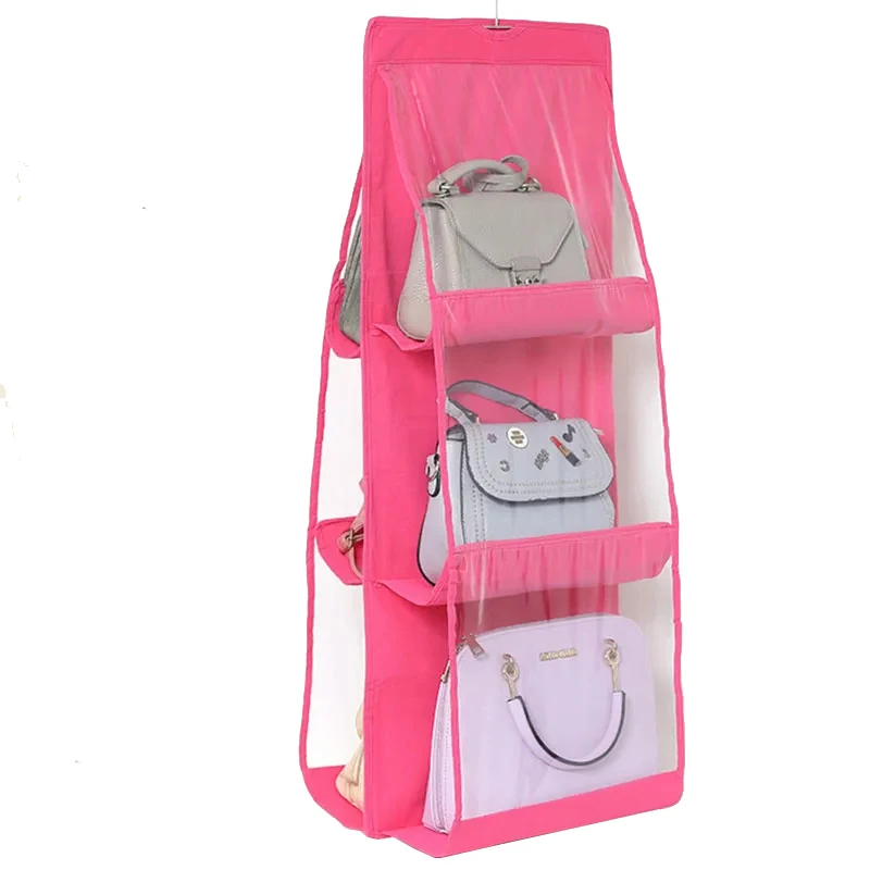 6 Pocket Closet Clear Handbag Organizer for Wardrobe Closet Transparent Storage Bag Hanging Purse Organizer
