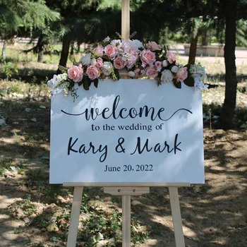 Wedding Welcome Mirror Vinyl Sticker Personalized Names And Date Wall Decal Wedding Party Decor Sign