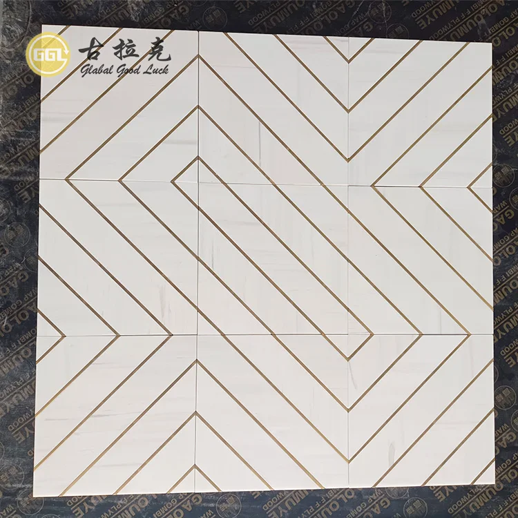 Modern Design Brass Mix Nature Withe Marble Mosaic Floor Tiles 12*12''