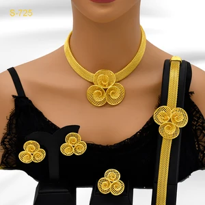 Wholesale Luxury Gold Plated Copper Alloy Flower Wedding Jewelry Sets Earrings Bracelets Necklaces for Women Set Joias De Luxo