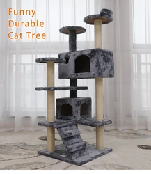 Wholesale Interesting Plush Huge Cat Tree Tower Pet Toy Natural Sisal Wood Cat Scratcher Tree