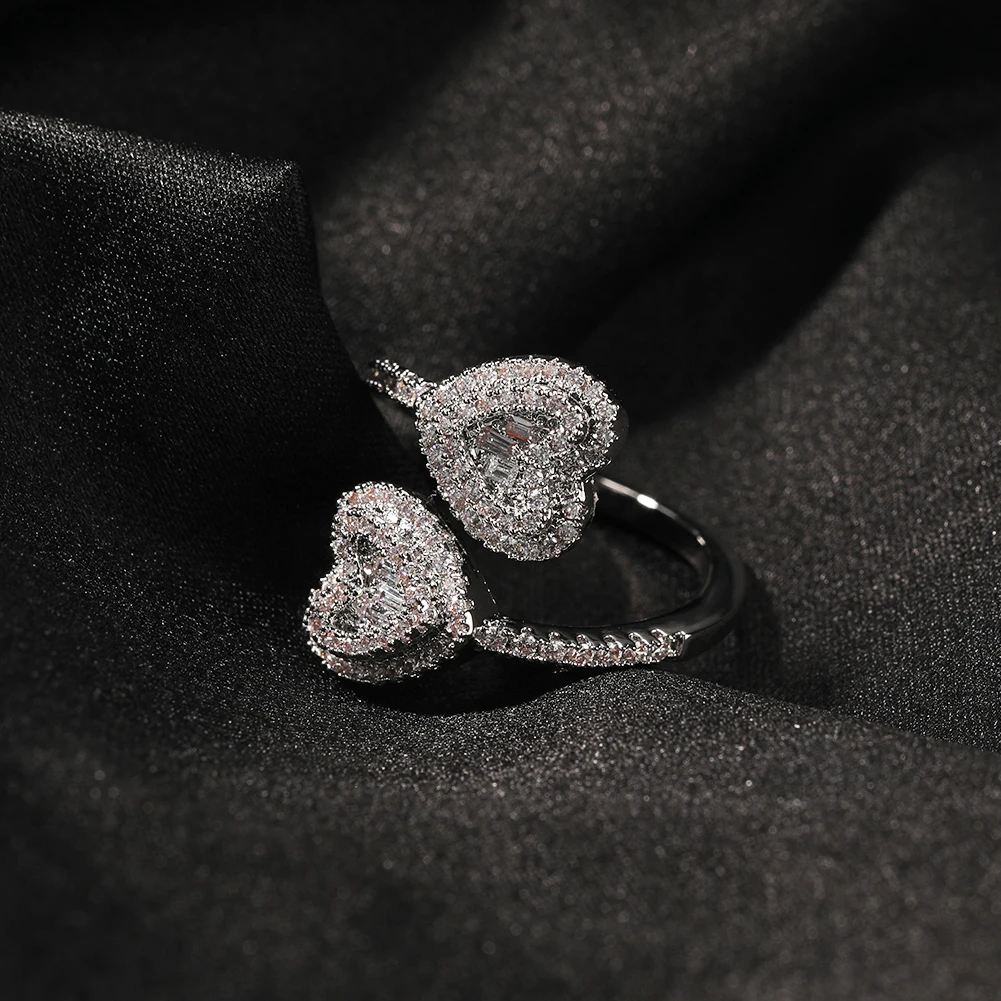 UWIN Twist Heart Ring Resizable Heart Shape Square CZ Fashion Trendy Rings Bling Bling 18K Gold Finished Women Jewelry
