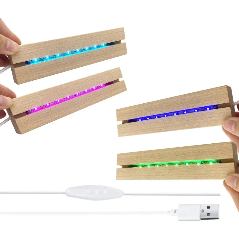3D DIY Display Project Free Shipping Oval Wood Base Acrylic Warm LED Night Light Battery Powered with Clear Acrylic Panels