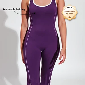 Custom QUICK DRY Yoga Apparel Bodysuits Workout Romper Yoga Contrast Sleeveless Jumpsuit Bodysuits