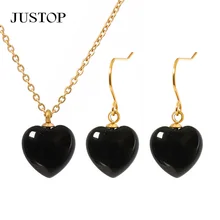 Fashion Heart Natural Gemstone Stainless steel 18k gold plated crystal Necklace Earring Jewelry Set for Women and girls