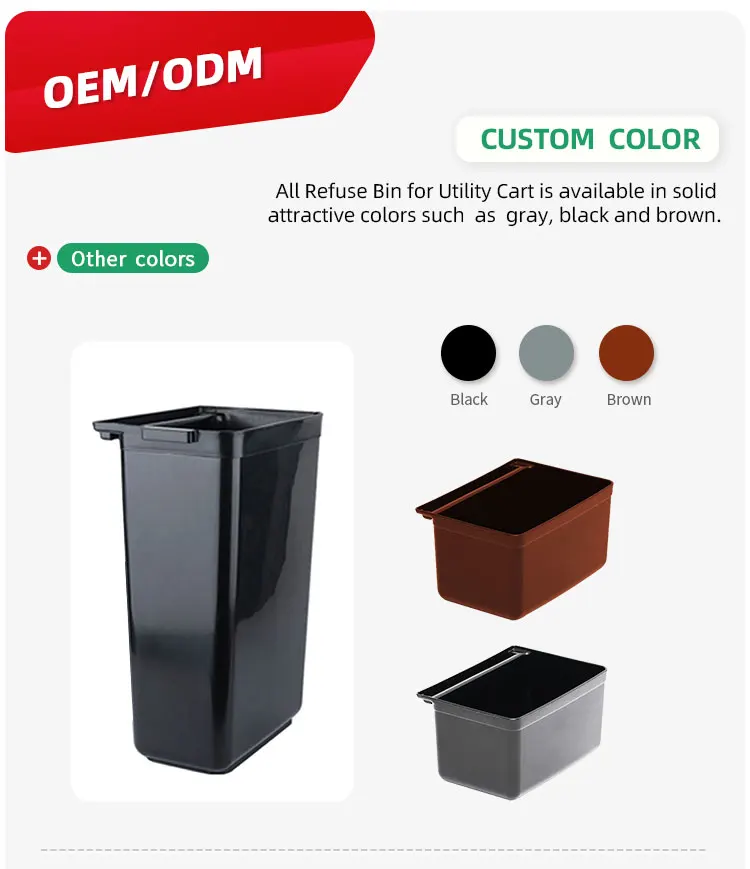 Food service black trash can refuse bin siliverware bin for utility bus cart supplier