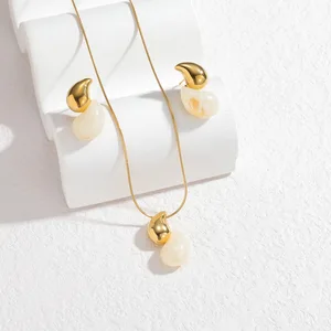 Teardrop Necklace Earrings Set Stainless Steel 18k Gold Plated Dopamine Jewelry Wholesale Bulk